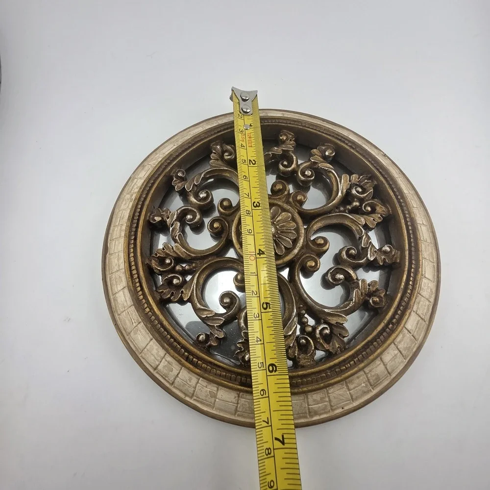 MCM Ornate Gilt Filagree Wall Mirror Set 2 Round Oval‎ Hollywood Regency